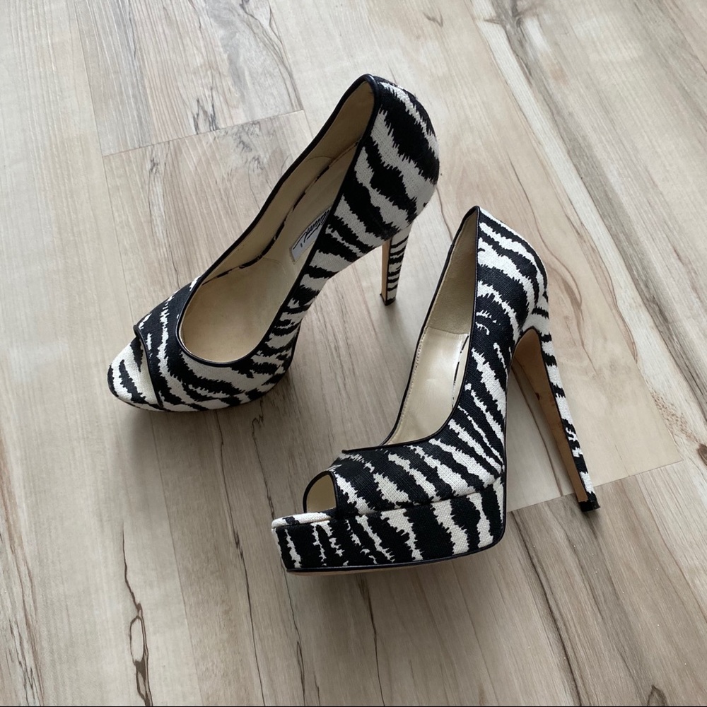 Brian Atwood Zebra Print Open Toe Platform Pump